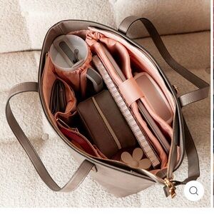 Poppy & Peonies Taupe and Pink Tote Bag